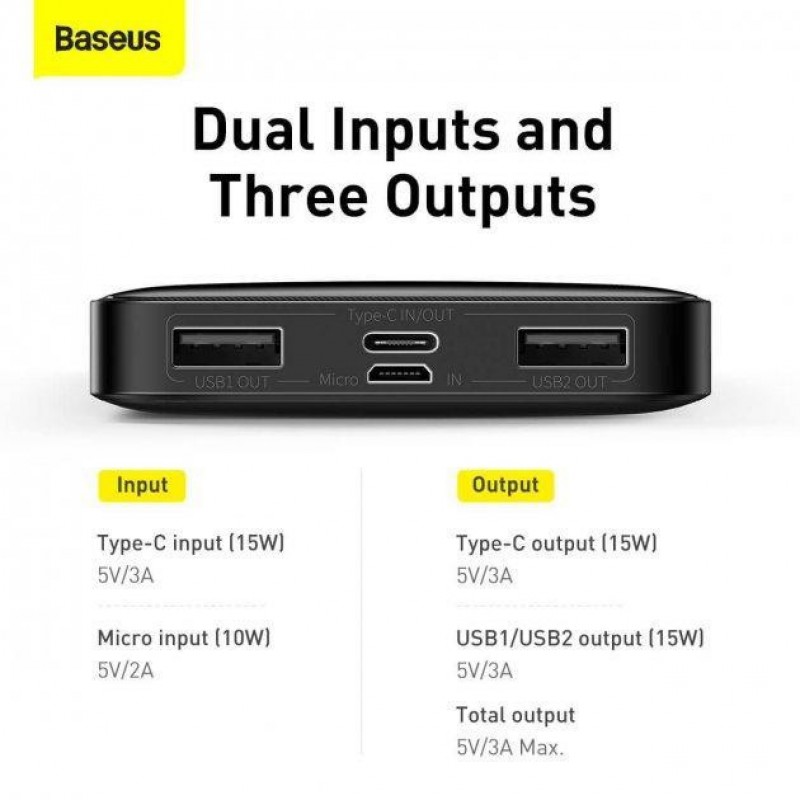 Зовнішній акумулятор (павербанк) Baseus Bipow Digital Display 15W 10000 mAh Black (PPDML-I01)