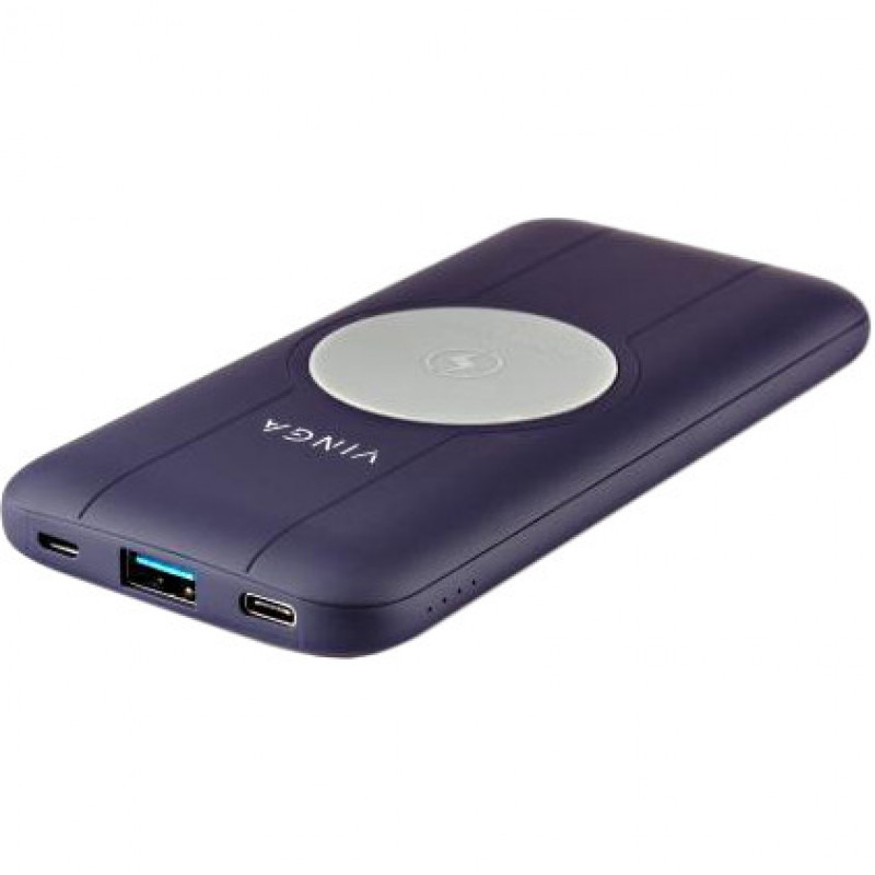 Зовнішній акумулятор (павербанк) Vinga 10000 mAh Wireless QC3.0 PD soft touch purple (BTPB3510WLROP)