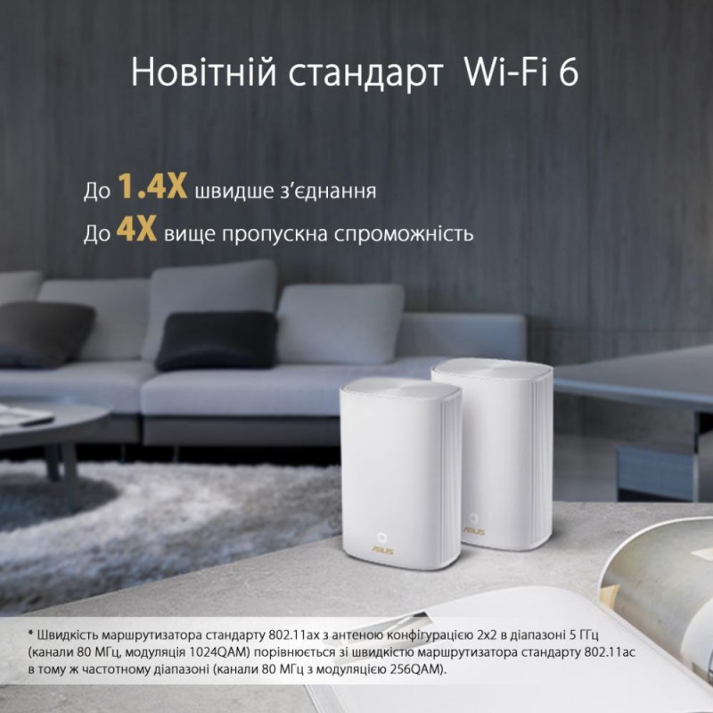 Бездротовий маршрутизатор ASUS ZenWiFi AX Hybrid XP4 1-Pack White