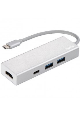 Док-станція для ноутбука HAMA USB-3.1 Type-C Hub 1-in-3 Aluminium (00135756)