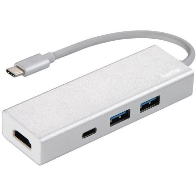 Док-станція для ноутбука HAMA USB-3.1 Type-C Hub 1-in-3 Aluminium (00135756)