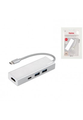 Док-станція для ноутбука HAMA USB-3.1 Type-C Hub 1-in-3 Aluminium (00135756)