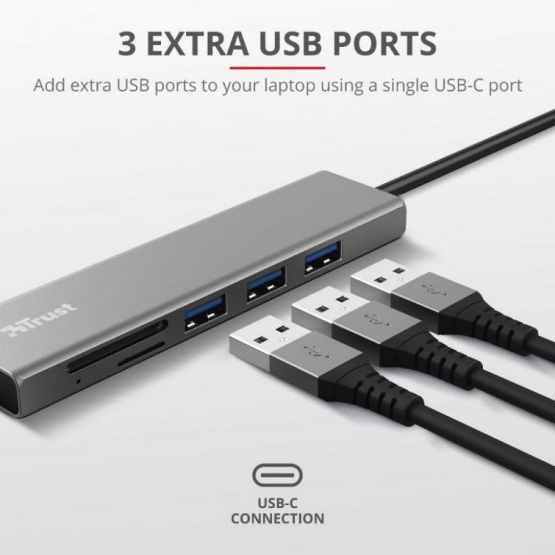 Мультипортовий адаптер Trust Halyx Fast USB-C Hub & Card reader Aluminium (24191)