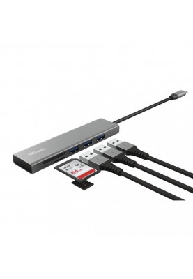 Мультипортовий адаптер Trust Halyx Fast USB-C Hub & Card reader Aluminium (24191)