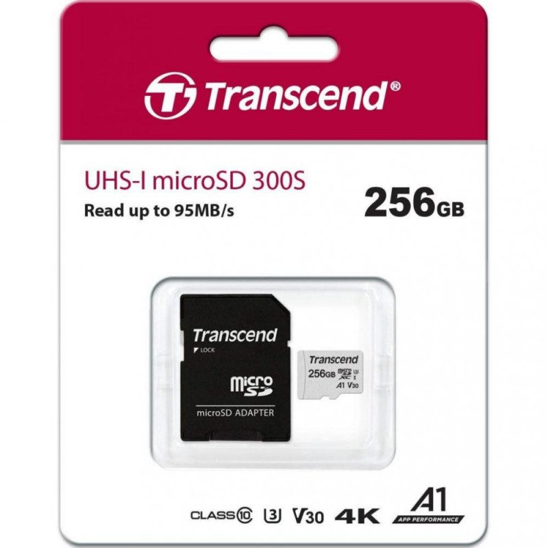 Карта пам'яті Transcend 256 GB microSDXC UHS-I U3 300S + SD Adapter TS256GUSD300S-A