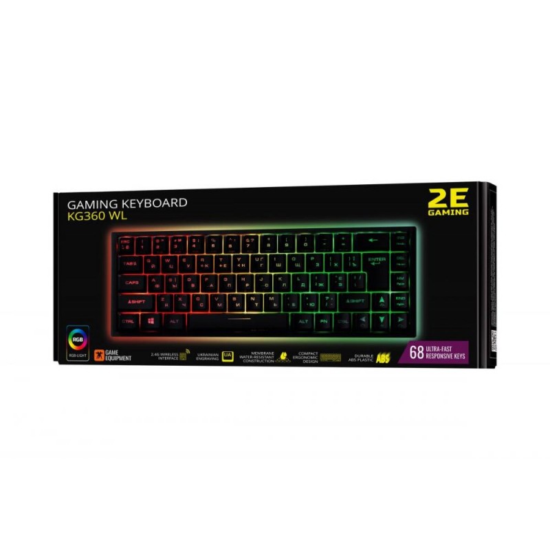 Клавіатура 2E KG360 RGB Wireless Black (2E-KG360UBK)