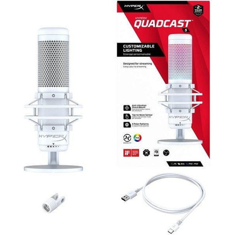 Мікрофон для ПК/для стрімінгу, подкастів HyperX QuadCast S White (519P0AA)