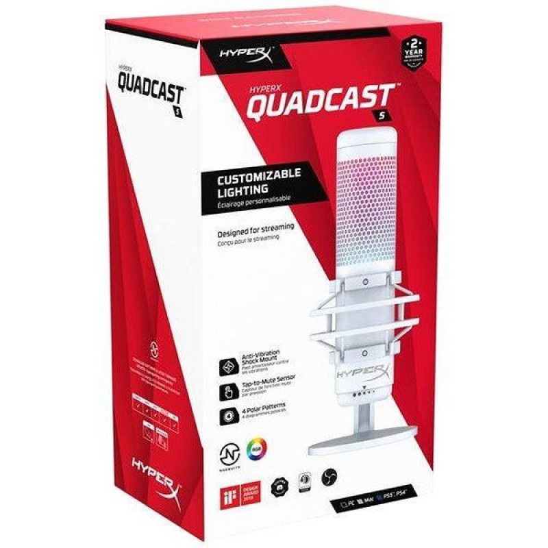 Мікрофон для ПК/для стрімінгу, подкастів HyperX QuadCast S White (519P0AA)