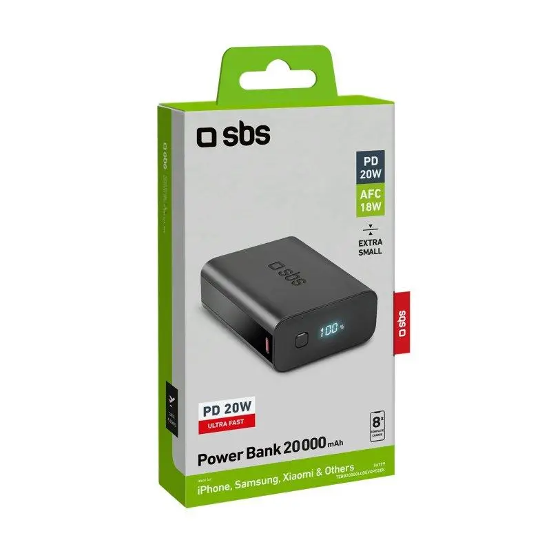 Зовнішній акумулятор (Power Bank) SBS Powerbank 20000 mAh Black (TEBB20000LCDEVOPD20K)