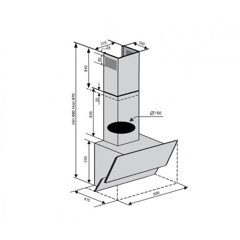 Витяжка похила Ventolux ANCONA 60 BK (1000) TRC SD