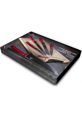 Набір з 6 ножів з бамбуковою обробною дошкою Berlinger Haus Metallic Line Burgundy Edition (BH-2552)