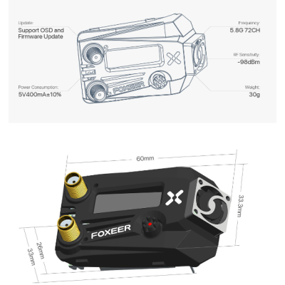 FPV відеоприймач Foxeer Wildfire 5.8G black