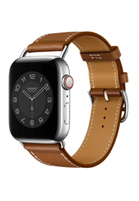 Смарт-годинник Apple Watch Hermes Series 7 GPS 45mm Silver Stainless with Fauve Barenia Leather Attelage Single Tour (MKMV3)