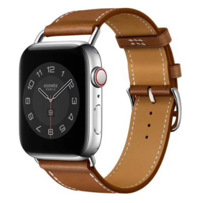 Смарт-годинник Apple Watch Hermes Series 7 GPS 45mm Silver Stainless with Fauve Barenia Leather Attelage Single Tour (MKMV3)