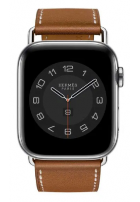 Смарт-годинник Apple Watch Hermes Series 7 GPS 45mm Silver Stainless with Fauve Barenia Leather Attelage Single Tour (MKMV3)