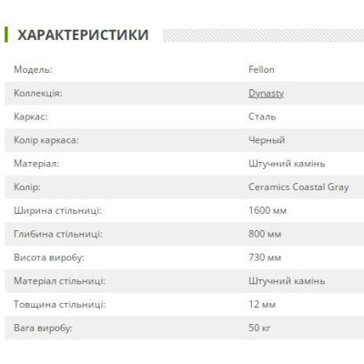Нерозкладний стіл Art Metal Furniture Fellon black / ceramics Coastal gray (547057)