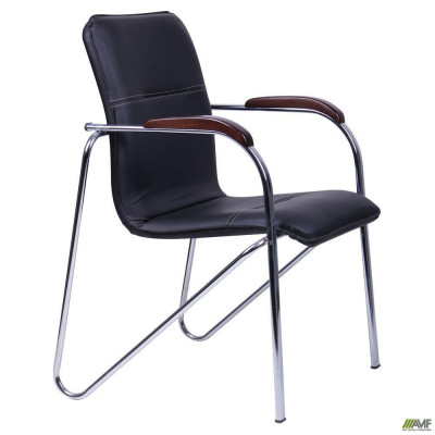 Офісне крісло для конференцій Art Metal Furniture Самба хром горіх Скаден Чорний без канта (012540)