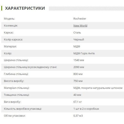 Розкладний стіл Art Metal Furniture Rochester чорний/шпон горіх антик (545852)