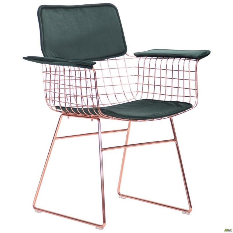 Стілець із підлокітниками Art Metal Furniture Mino, rose gold, emerald (545688)