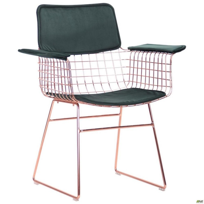 Стілець із підлокітниками Art Metal Furniture Mino, rose gold, emerald (545688)