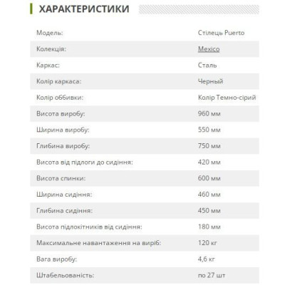 Стілець садовий Art Metal Furniture Puerto чорний, темно-сірий (521805)