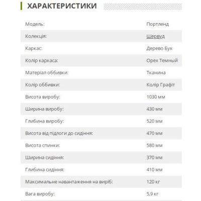 Стілець Art Metal Furniture Портленд горіх темний/графіт (546281)
