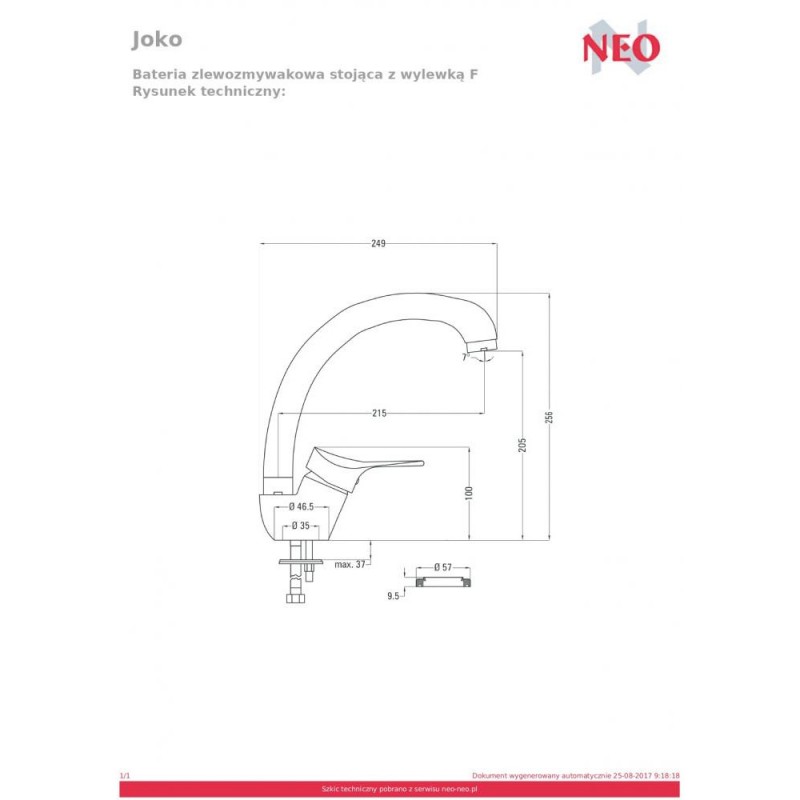 Змішувач для кухонного миття Deante Joko BOJ 066M