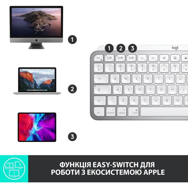 Клавіатура Logitech MX Keys Mini для Mac Wireless Illuminated Pale Grey (920-010526)