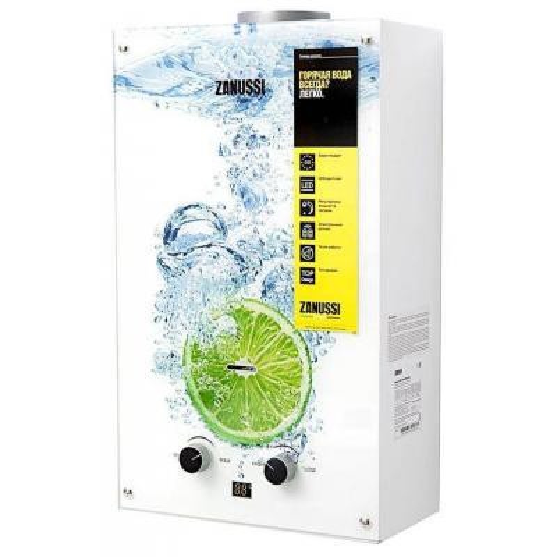 Водонагрівач газовий проточний (газова колонка) Zanussi GWH 10 Fonte Glass Lime