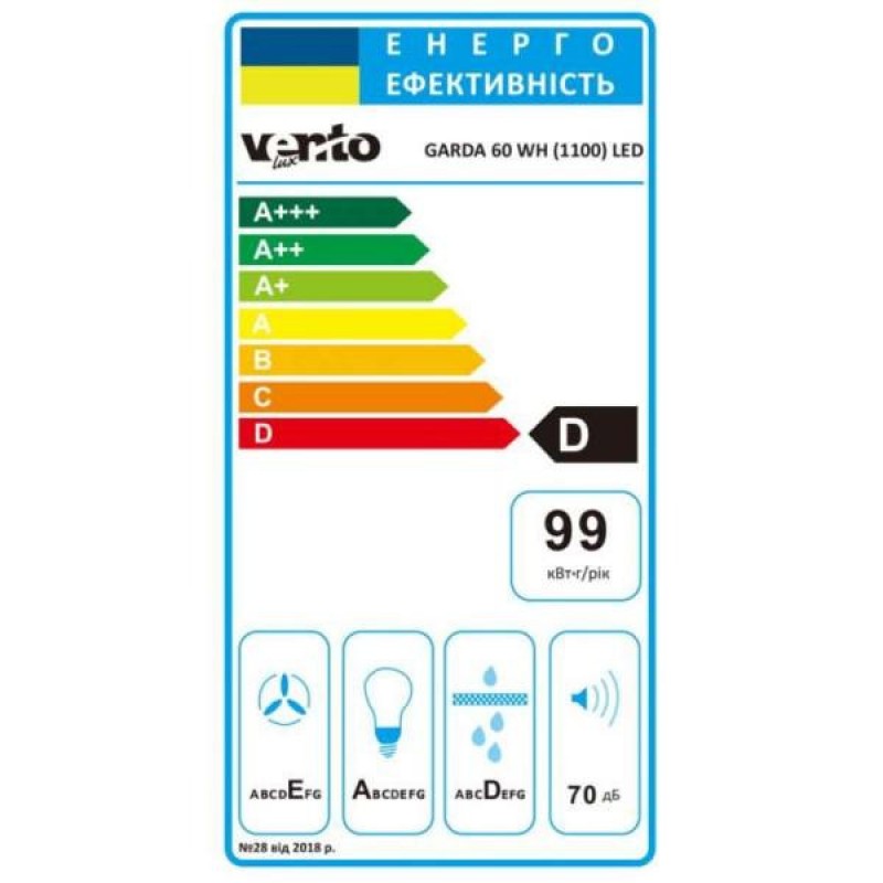 Витяжка телескопічна Ventolux GARDA 60 WH (1100) LED