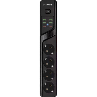 Мережевий фільтр-подовжувач Proove Power Socket Black, 4 розетки, 2xUSB-C, 4xUSB, 2м (P-04)