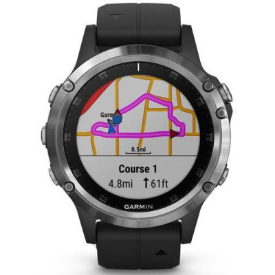 Спортивний годинник Garmin Fenix 5 Plus Silver with Black Silicone (010-01988-60)