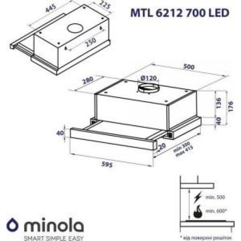 Витяжка телескопічна Minola MTL 6212 BL 700 LED