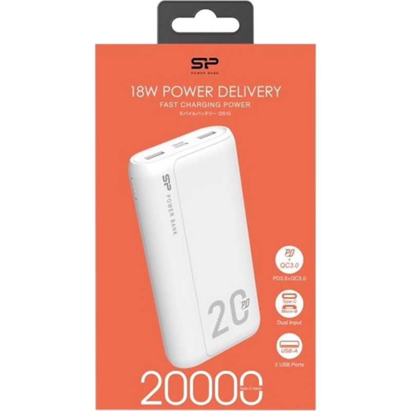 Зовнішній акумулятор (Power Bank) Silicon Power QS15 20000mAh White (PB930333)