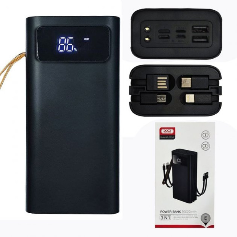 Зовнішній акумулятор (Power Bank) XO PR142 (30000mAh, Black)