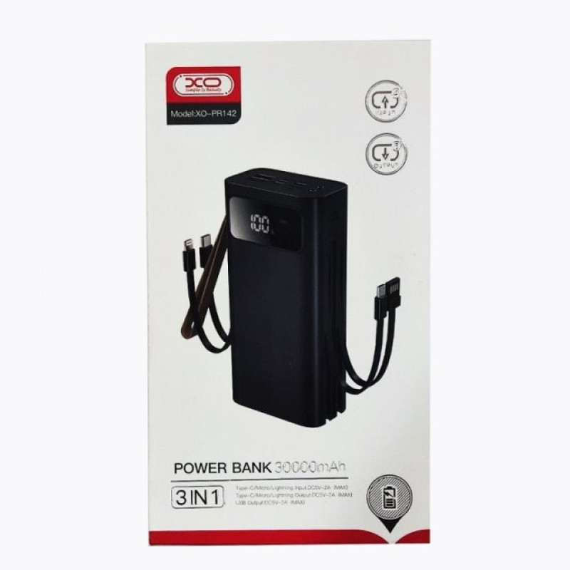 Зовнішній акумулятор (Power Bank) XO PR142 (30000mAh, Black)