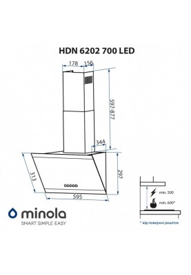 Витяжка похила Minola HDN 6202 BL/INOX 700 LED