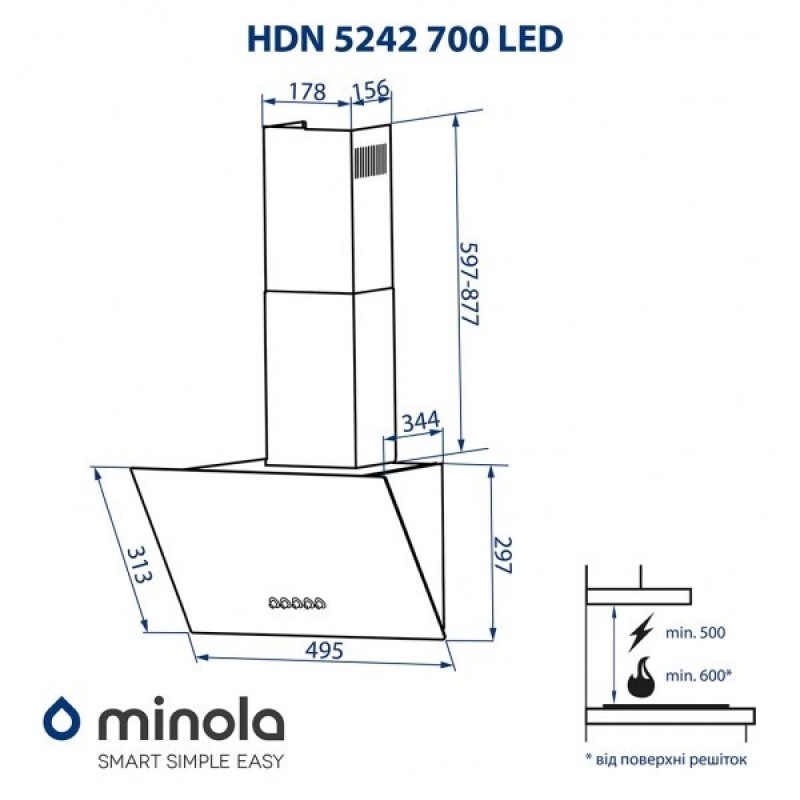 Витяжка похила Minola HDN 6212 BL 700 LED