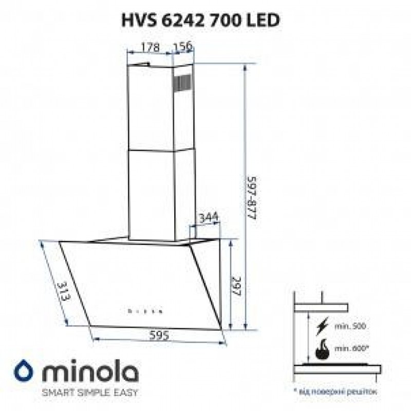 Витяжка похила Minola HVS 6242 BL 700 LED