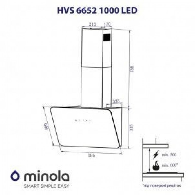 Витяжка похила Minola HVS 6652 WH 1000 LED