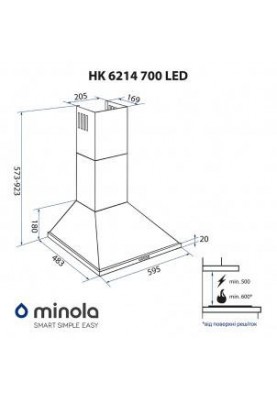 Витяжка купольна Minola HK 6214 WH 700 LED