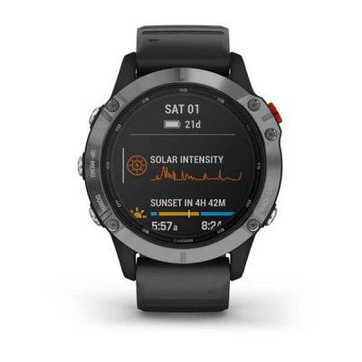 Смарт-годинник Garmin Fenix 6 Solar Silver with black band (010-02410-00)