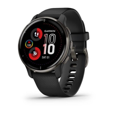 Смарт-годинник Garmin Venu 2 Plus Slate Stainless Steel Bezel with Black Case and Silicone Band (010-02496-11)