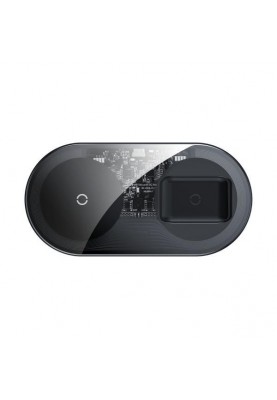 Бездротовий зарядний пристрій Baseus Simple 2in1 Wireless Charger 18W Max For Phones+Pods Transparent Black (WXJK-A01)