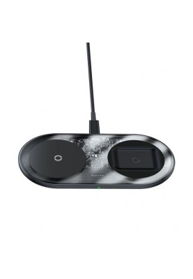 Бездротовий зарядний пристрій Baseus Simple 2in1 Wireless Charger 18W Max For Phones+Pods Transparent Black (WXJK-A01)