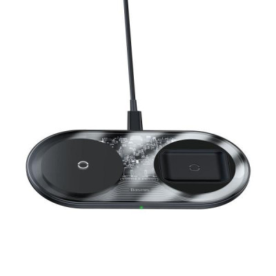 Бездротовий зарядний пристрій Baseus Simple 2in1 Wireless Charger 18W Max For Phones+Pods Transparent Black (WXJK-A01)
