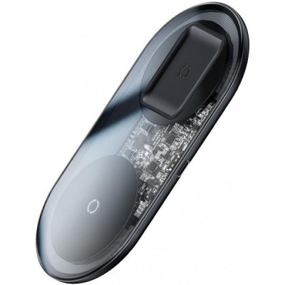 Бездротовий зарядний пристрій Baseus Simple 2in1 Wireless Charger 18W Max For Phones+Pods Transparent Black (WXJK-A01)