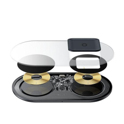 Бездротовий зарядний пристрій Baseus Simple 2in1 Wireless Charger 18W Max For Phones+Pods Transparent Black (WXJK-A01)
