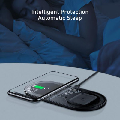 Бездротовий зарядний пристрій Baseus Simple 2in1 Wireless Charger 18W Max For Phones+Pods Transparent Black (WXJK-A01)