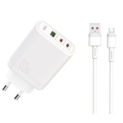 Зарядний пристрій XO CE04 Double GaN 45/65W + Type-C White